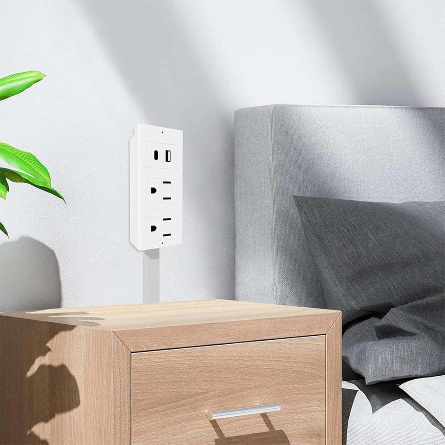 Extensor de toma de corriente con brazo giratorio 180° y puertos USB